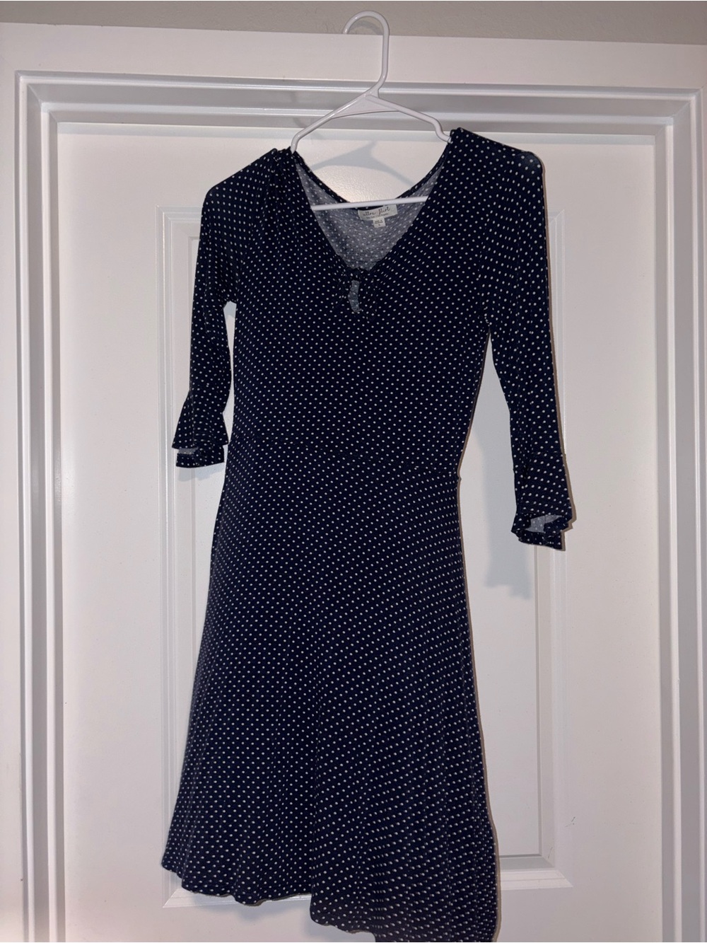 Ultra Flirt Women’s Blue Polka Dot V-Neck Dress